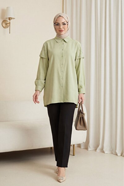 Modamorfo Πουκάμισο Cupra με πέτρινη λεπτομέρεια στον ώμο, σκίσιμο και κουμπι...