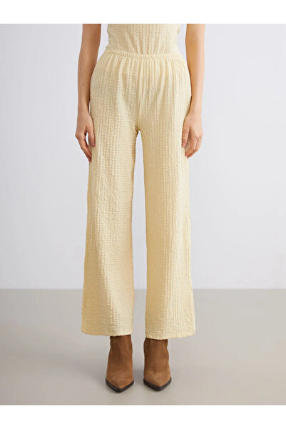 LC Waikiki Yellow Elastic Waist Textured Women's Trousers