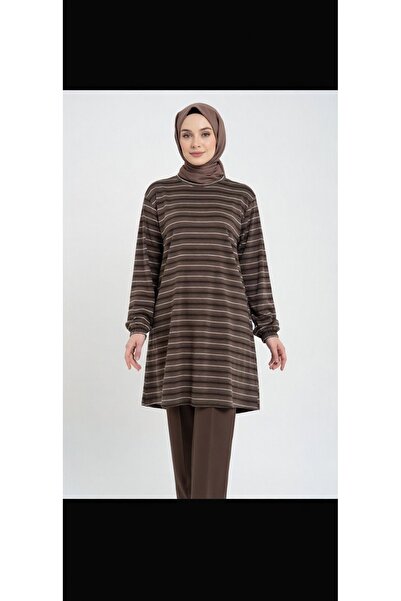 FZV BUTİK Çizgili Bisiklet Yaka Oversize Tunik