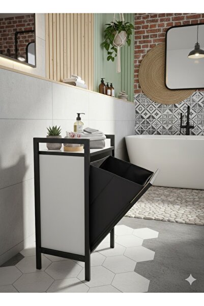 Mudesa Kapaklı Çamaşır Sepeti & Banyo Düzenleyici Dolap | Metal Ayaklı Modern...