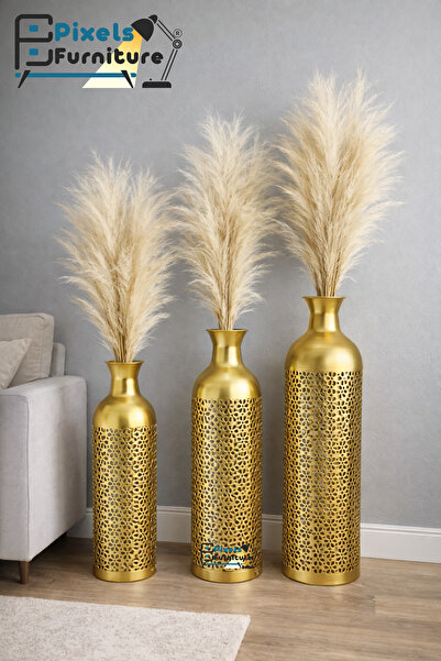 PixelsFurniture طقم مزهريات (فازات) 3 قطع فازات معدنية فاخرة من بكسل الأثاث, ...