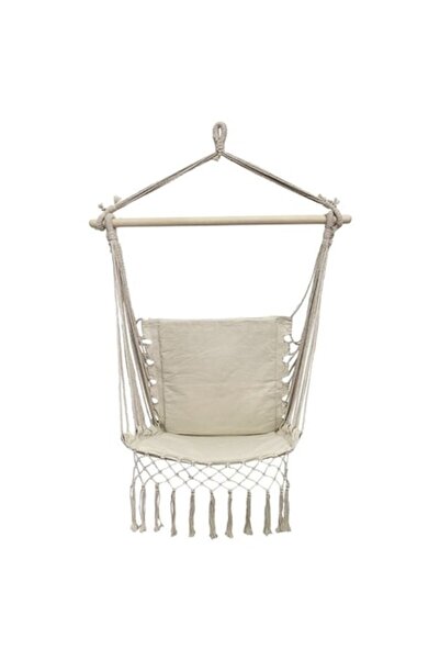 CXN Suspended Swing Chair Beige with Backrest & Macrame