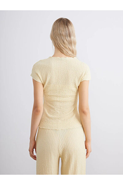 LC Waikiki Yellow Crew Neck Textured Women's Bodysuit