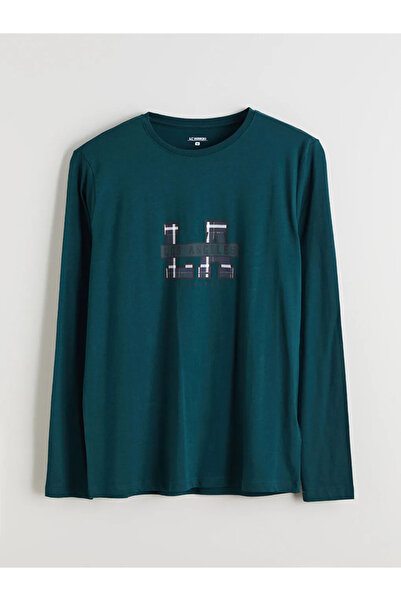 LC Waikiki Top de pijama pentru bărbați, verde, cu imprimeu și guler tip crew...