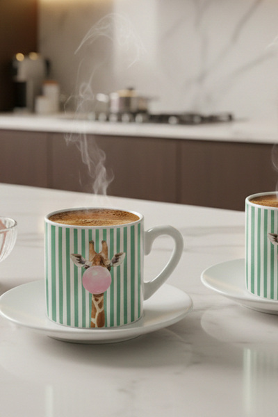 megodesignn Çizgili Zürafa Desenli Türk Kahvesi Fincan Takımı - 90 ml Premium...