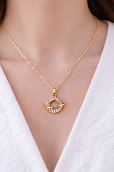 1881 STORE قلادة نسائية مطلية بالذهب مرصعة بحجر الزركون على شكل كوكب - تصميم ...