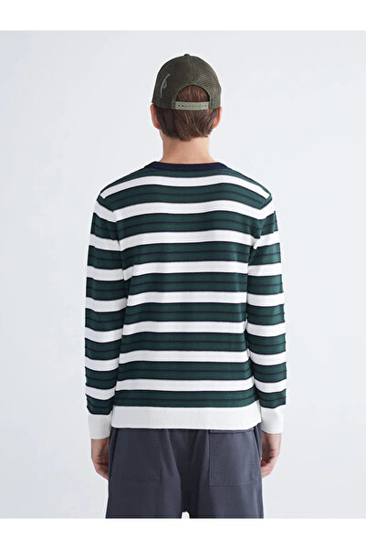 LC Waikiki Ecru Crew Neck Striped Men's Knitwear Sweater