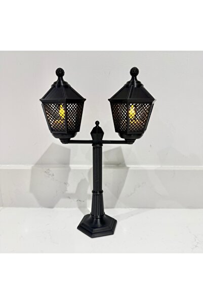 HyperDesign Çift Başlı Dekoratif Sokak Lambası Mumluk – Vintage 2’li LED Işık...