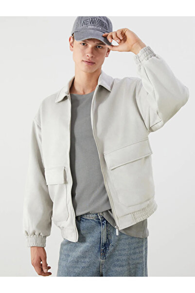 LC Waikiki Gray Comfortable Fit Shirt Collar Suede Men's Coat