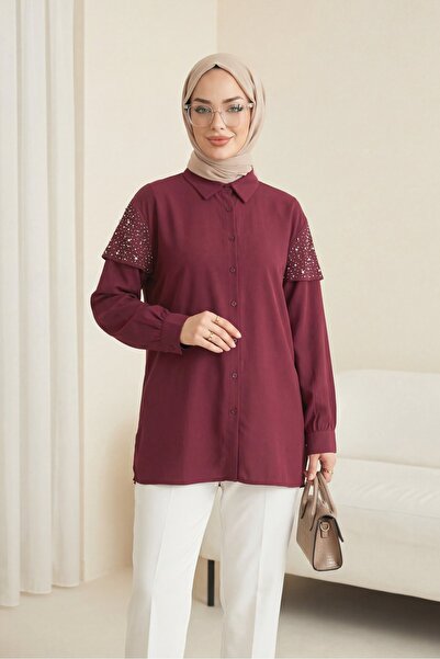 Modamorfo Cupra Shirt with Stone Detail on the Shoulder, Slits and Buttons - ...