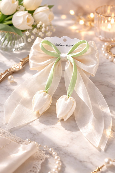 ALLYA MİNİ DRESS Lale Figürlü Sallantılı Saten Fiyonk Model Pensli Trend Toka