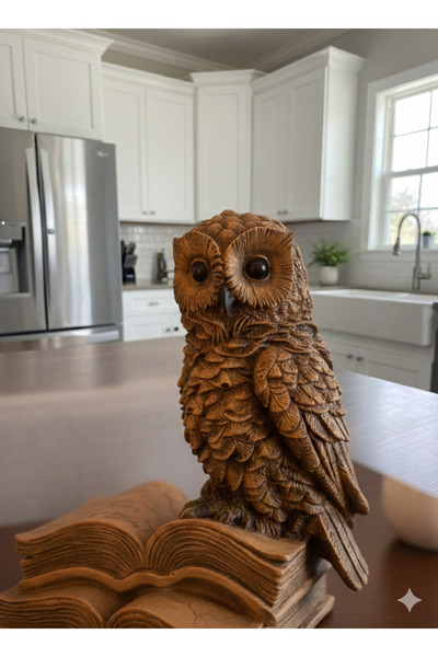 İki Cadı Tasarım Kitaplı Baykuş Kitap Tutucu Polyester Obje - 15.5 x 13 x 8.5 cm