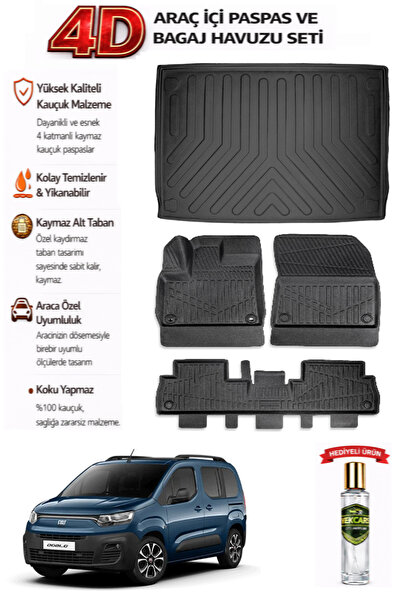 YEKCARS FİAT DOBLO 2026 MODEL ARACA ÖZEL KOKUSUZ PASPAS TAKIMI +DEMİRLİ BAGAJ...