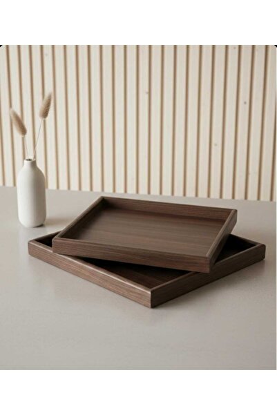 Home Set of 2 Luxury Bamboo Wooden Trays (25 X 35) & (20 X 30) Dark Brown