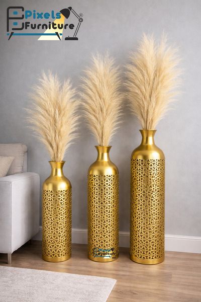 PixelsFurniture طقم مزهريات (فازات) 3 قطع فازات معدنية فاخرة من بكسل الأثاث, ...