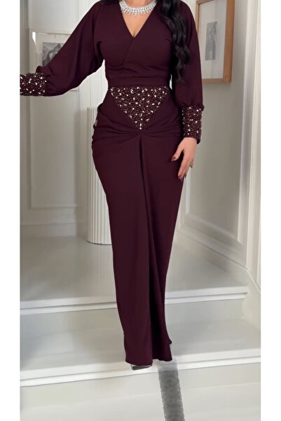 Olivia Barbie Burgundy Embroidered Evening Dress