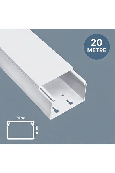 KONDEL AYDINLATMA 60x40 mm Yapışkansız PVC Kablo Kanalı 20 Metre – Beyaz Duva...