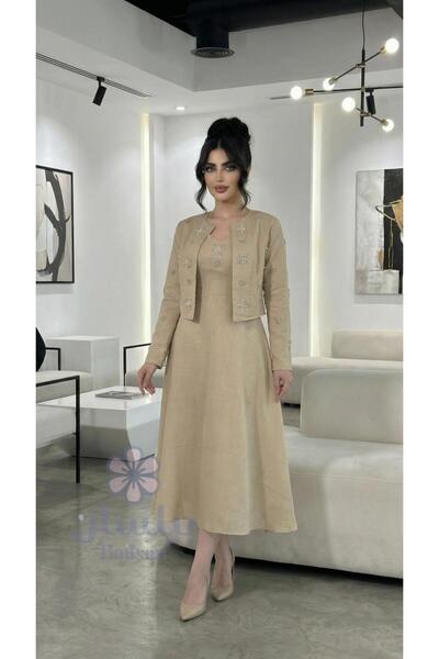 Bailsan Beige midi dress with long-sleeved jacket