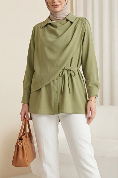 HİJABAYA Önü Çift Kat Omuz Detaylı Bağcıklı Düğmeli Modal Gömlek