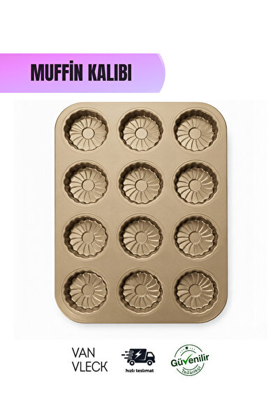 VAN VLECK Çiçek Desenli 12 Bölmeli Muffin & Kek Kalıbı – Yapışmaz Cupcake ve ...