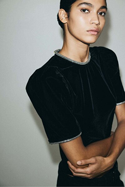 H&M Rhinestone-embellished velvet top