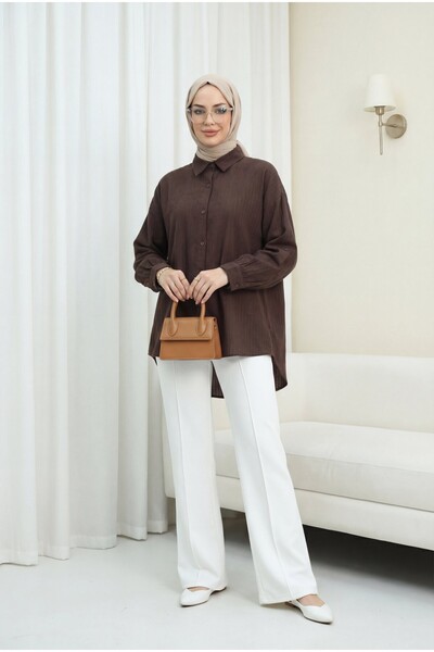 HİJABAYA Χαλαρό πουκάμισο με μακρύ σχέδιο στην πλάτη και κουμπιά