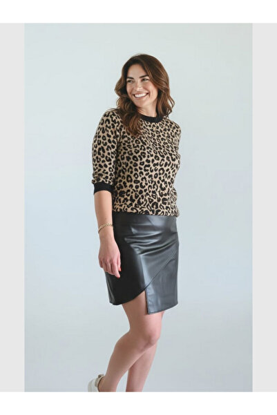 MODA Women's Mini Skirt with Elastic Waist Asymmetrical Faux Leather Skirt