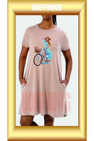 HOFFNUNG Unisex Short Sleeve Round Neck Bicycle Flowe Printed Solid Color Lon...