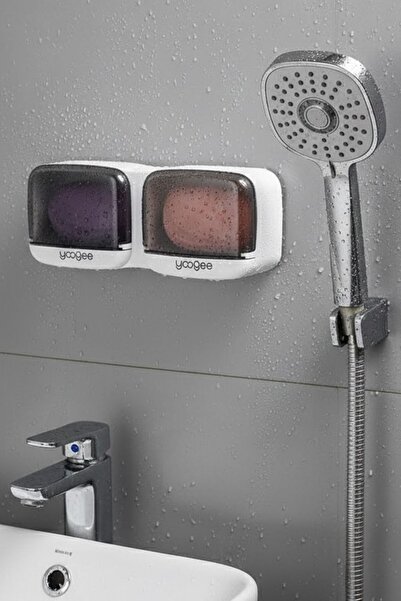 Buffer ®   منظم صابون صلب من البلاستيك مثبت على الحائط بغطاء مزدوج - لاصق للح...