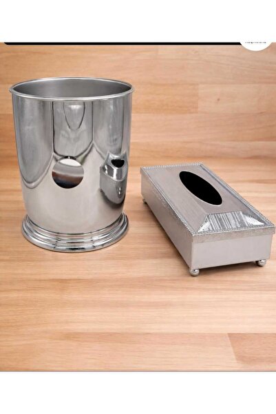 AL-GANNAS Stainless steel wastebasket and tissue box set (silver).