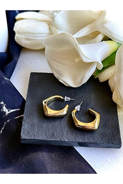 Merishe Jewerly Gold Quadrilateral Filled Hoop Nail Earrings