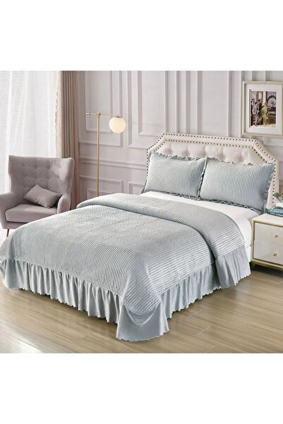luna home pucioasa Bedspread Set – 3 Pieces, Silver Grey