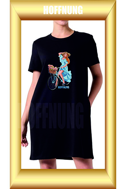 HOFFNUNG Unisex Short Sleeve Round Neck Bicycle Flowe Printed Solid Color Lon...