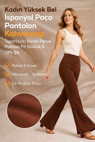 PANTOFİT Women's High-Waisted Spanish Flare Pants – Stretchy Combed Cotton Pa...
