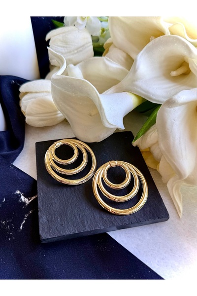 Merishe Jewerly أقراط ذهبية ثلاثية الحلقات