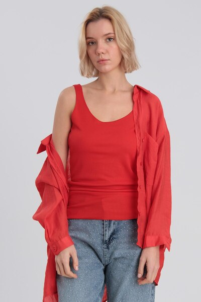 MATTİMODA Kadın Kaşkorse Kırmızı Basic Atlet