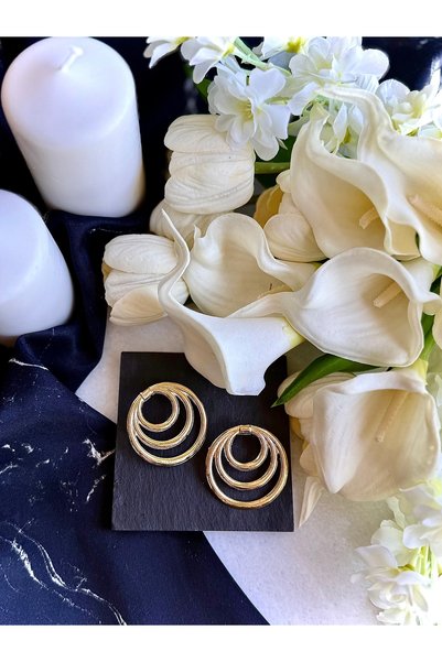 Merishe Jewerly Gold Triple Hoop Nail Earrings
