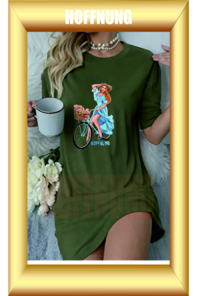 HOFFNUNG Unisex Short Sleeve Round Neck Bicycle Flowe Printed Solid Color Lon...