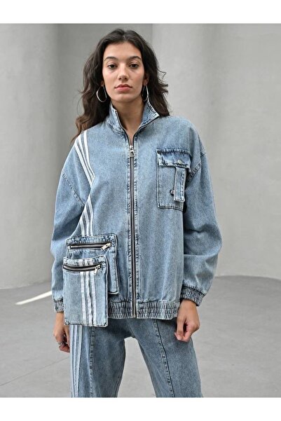 MODA ÇİZGİLİ KOT TAKIM CEKET