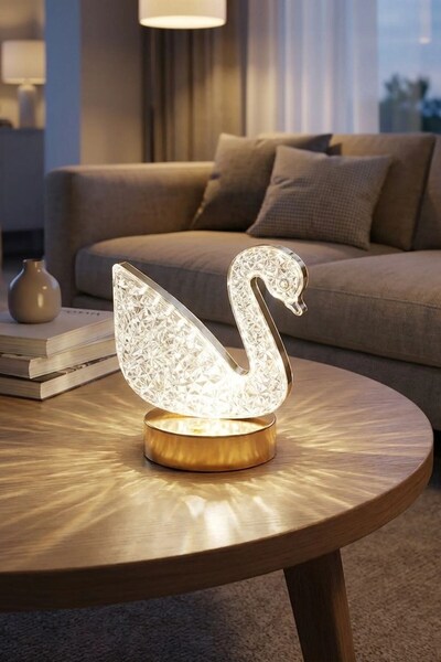Buffer ® Kuğu Model Kristal LED Masa Lambası – Dokunmatik, 3 Renk Işık Modlu,...
