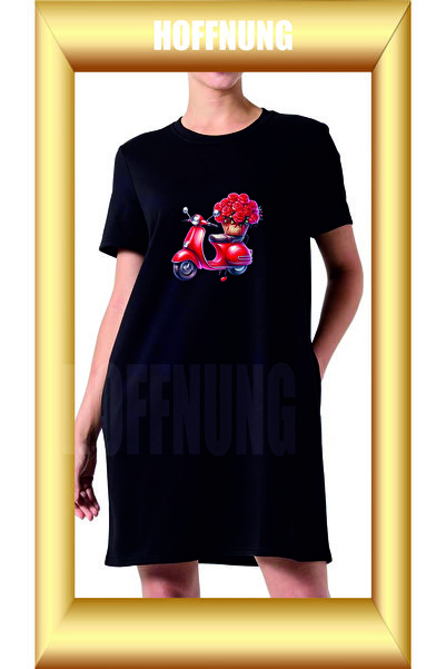 HOFFNUNG Unisex Short Sleeve Round Neck Motorcycle Flowers Printed Solid Colo...