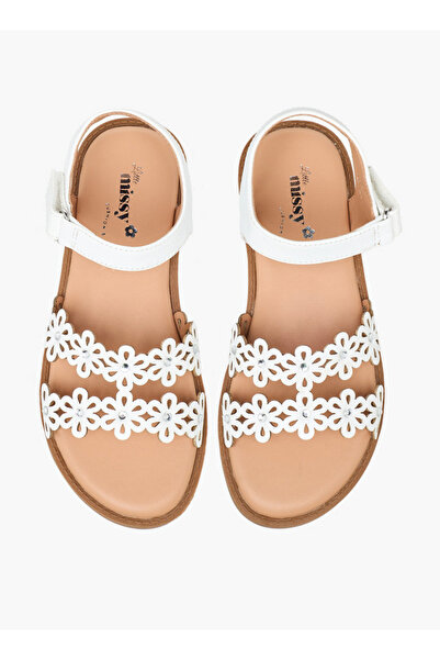 Little Missy Girls Floral Cutout Detail Hook & Loop Sandals