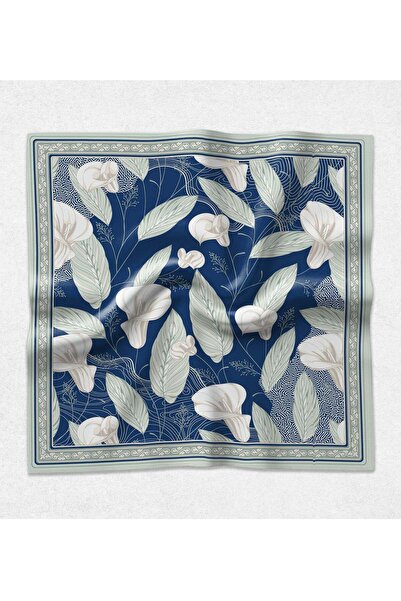 Trendmiya Blue Flower Patterned Scarf