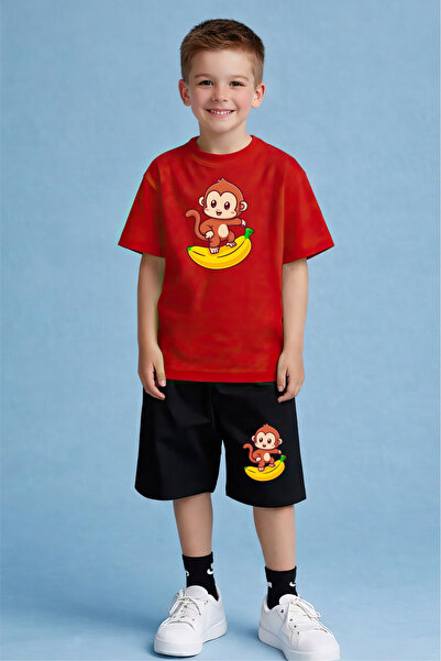 CACTUS COLLECTION SET TRICOU ȘI PANTALONI SCURȚI CU IMPRIMEU MAIMUȚĂ