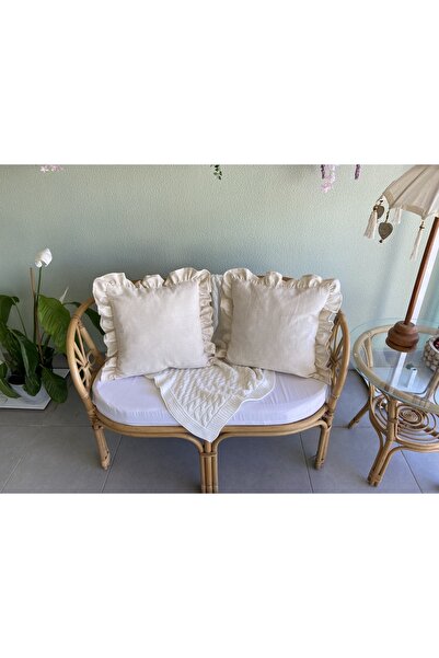 Sister Home Design Linen, Bohemian, Frilly, Vintage, 2-Piece Square Throw Pil...