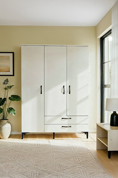 Kilim Mobilya Robin 3 Kapaklı 2 Çekmeceli Yüksek Ayaklı Dolap