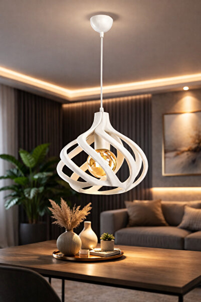 Twist Aura Modern Design Pendant Concrete Chandelier - White- BULB INCLUDED-