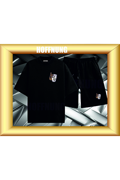 HOFFNUNG Unisex Casual Short Sleeve Set with Bardak Print Outdoor Spring/Summ...