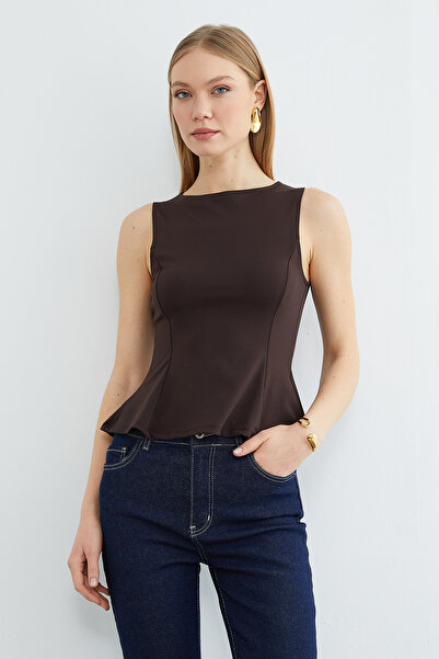 Fulla Moda Crew Neck Peplum Blouse