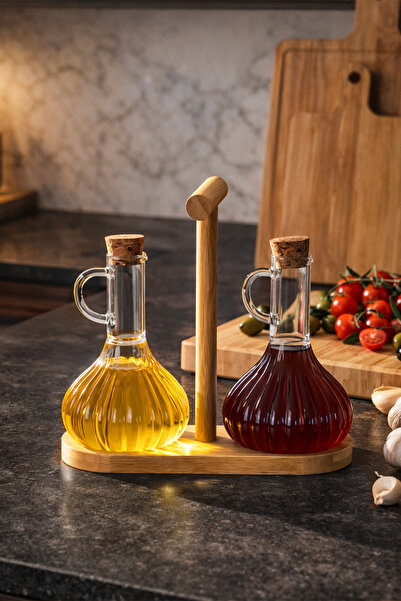 Porsima 415 2-Piece Stand with Cork Lid Borosilicate Glass Oil Bottle Vinegar...